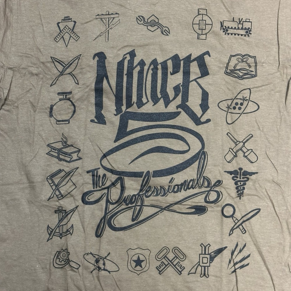 Soffe Mens Khaki Military T-Shirt NMCB 5 The Professionals Navy Seabees Small